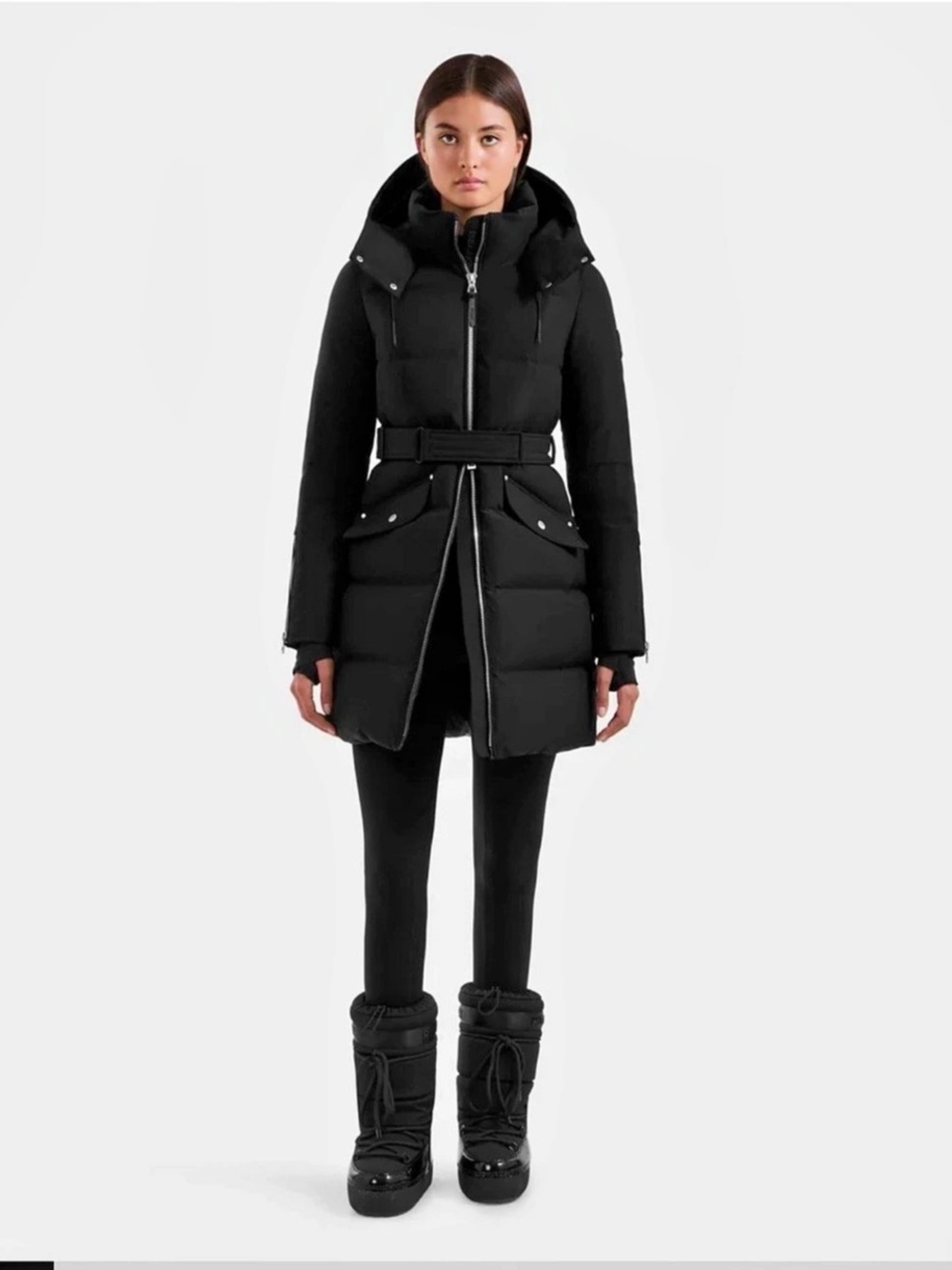 RUDSAK Moda Down Parka Women's Black Hooded Belted Puffer Coat